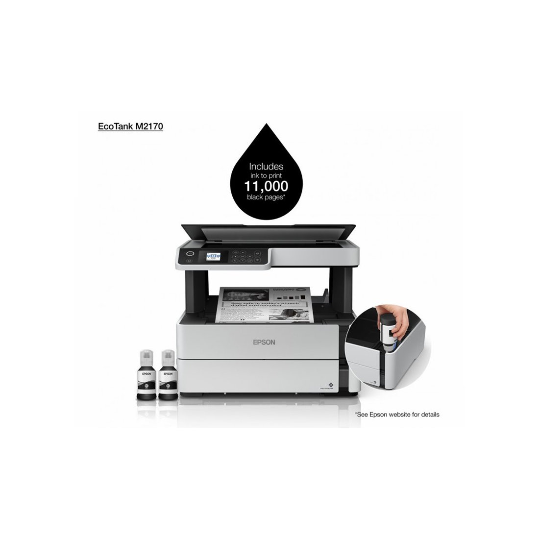 Imprimante Epson Multifonction EcoTank M2170 WiFi monochrome écran LCD RectoVerso 39 ppm jusqu’à 11 000 pages image 2